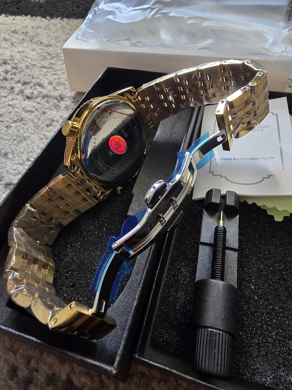 Gold Men's Chronograph Watch with Black Dial